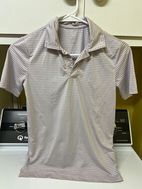 Class Club Men's Pink and gray Striped Polo